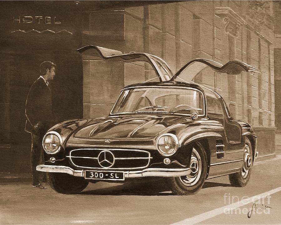 1954 Mercedes Benz 300 SL In Sepia Painting by Sinisa Saratlic 1954 Mercedes Benz 300 SL In Sepia Painting by Sinisa Saratlic