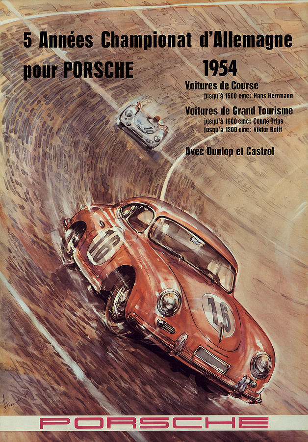 Vintage Digital Art - 1954 Porsche Championat dAllemagne by Georgia Clare