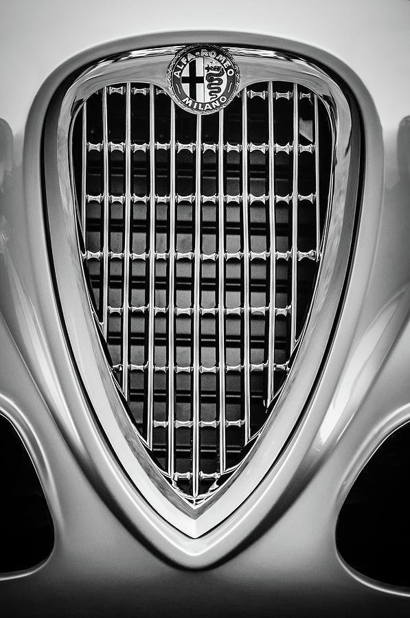 Transportation Photograph - 1955 Alfa Romeo Grille Emblem -0564bw2 by Jill Reger