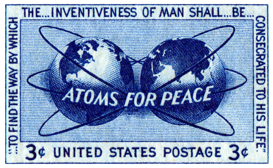 Vintage Painting - 1955 Atoms for Peace Stamp by Historic Image