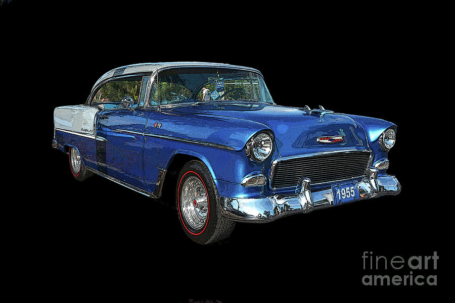 1955 Bel Air Chevrolet Blue Side View poster edges Photograph by Christine Dekkers