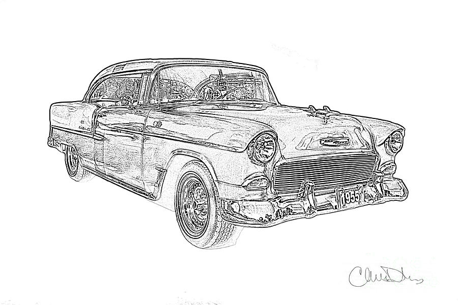 1955 Bel Air Chevrolet Pencil Drawing Drawing by Christine Dekkers