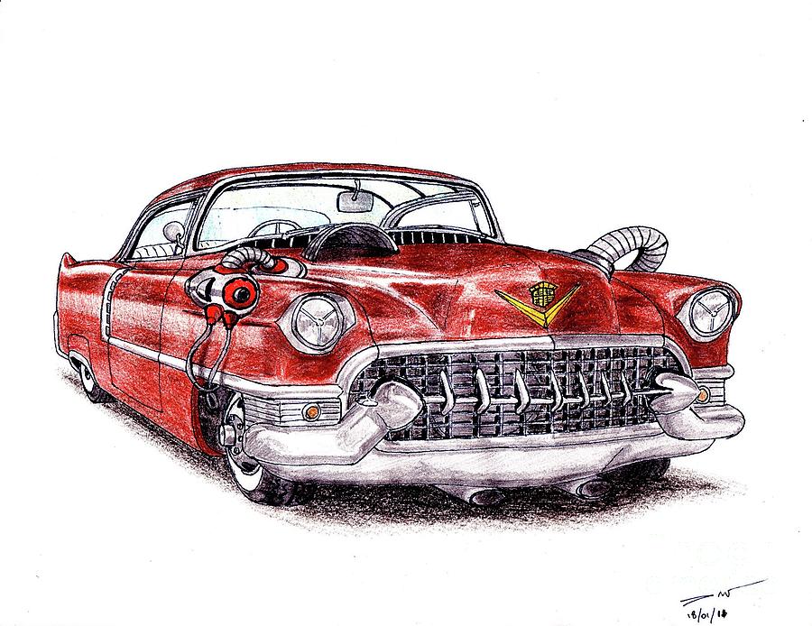 Vintage Drawing - 1955 Cadillac Series 62 by Dan Poll