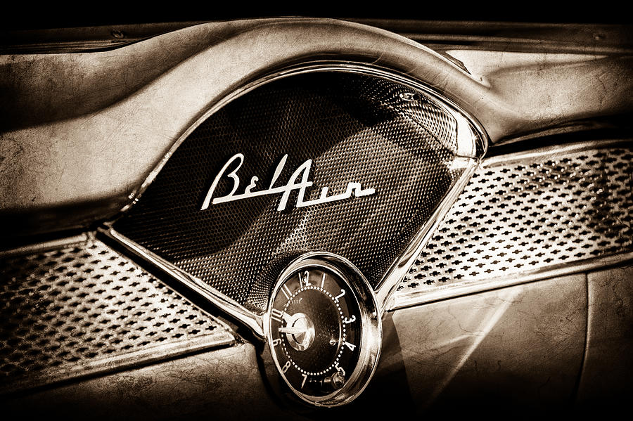 1955 Chevrolet Bel Air Dashboard Emblem Clock -0985s Photograph by Jill Reger
