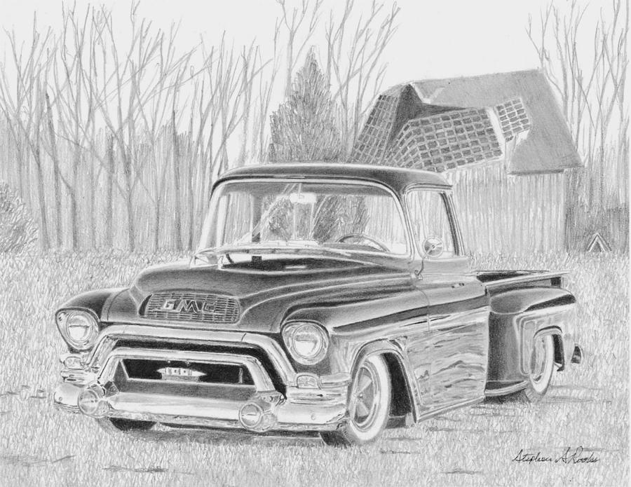 1955 GMC Pickup TRUCK ART PRINT Drawing by Stephen Rooks Pixels