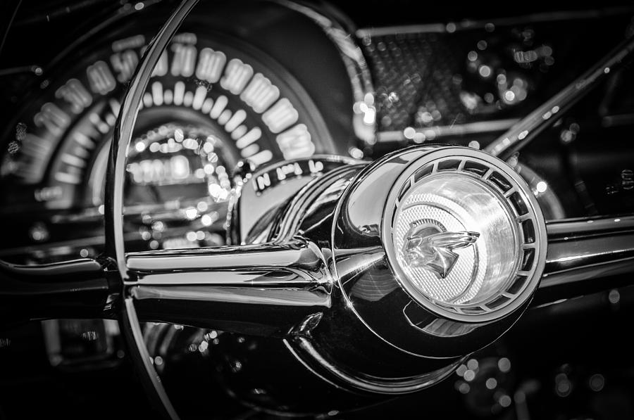 1955 Pontiac Star Chief Steering Wheel Emblem -0103bw Photograph by Jill Reger