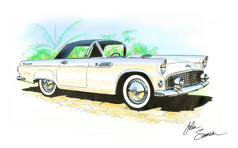 Car Painting - 1955 Thunderbird painting by John Samsen