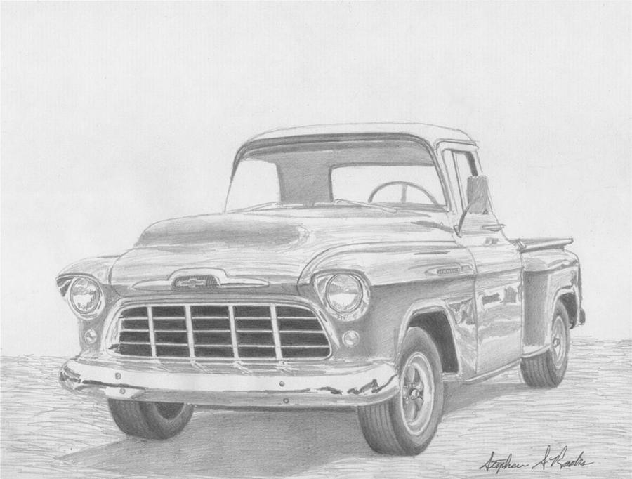 1956 Chevrolet Pickup TRUCK ART PRINT Drawing by Stephen Rooks