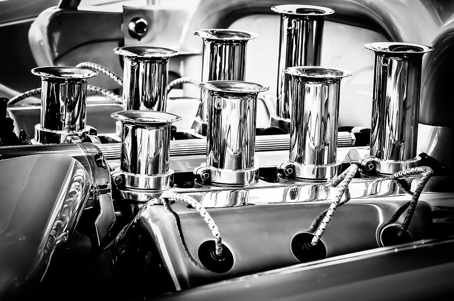 Black And White Photograph - 1956 Chrysler Hot Rod Engine by Jill Reger