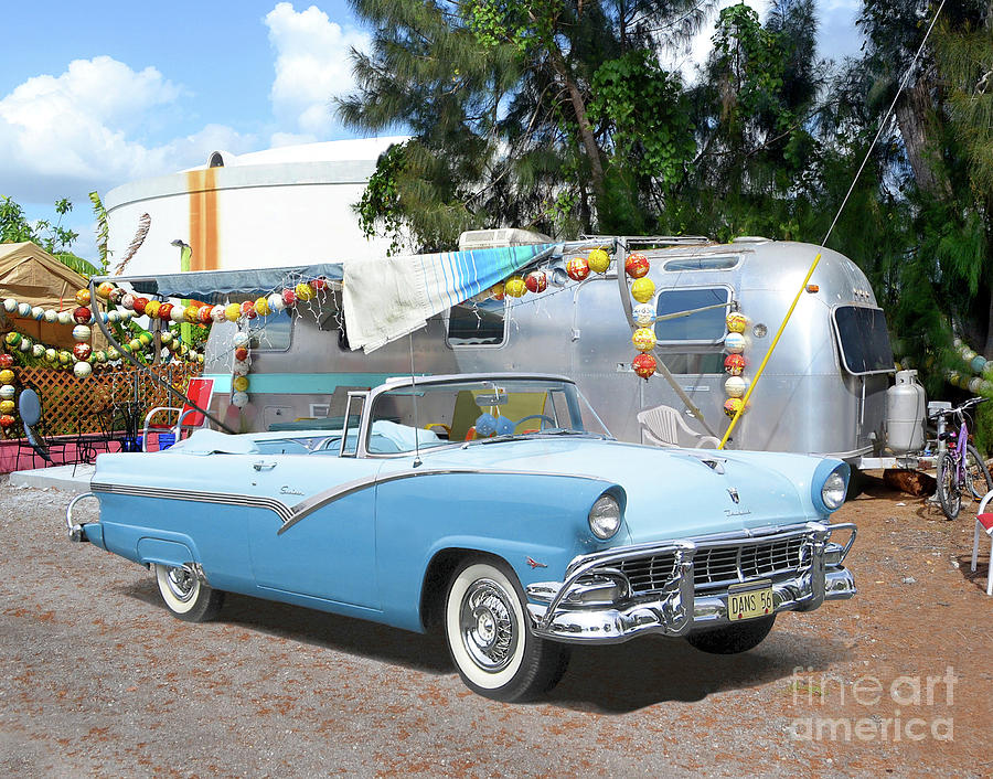 1956 Ford Convertible, Vintage Airstream Photograph by Ron Long
