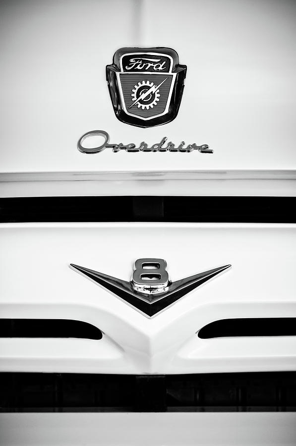 1956 Ford F-100 Truck Grille Emblem -0196bw Photograph by Jill Reger
