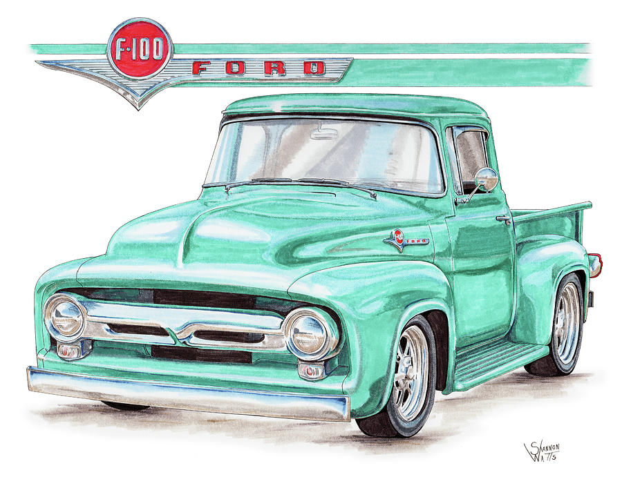 1956 Ford F100 Drawing by Shannon Watts