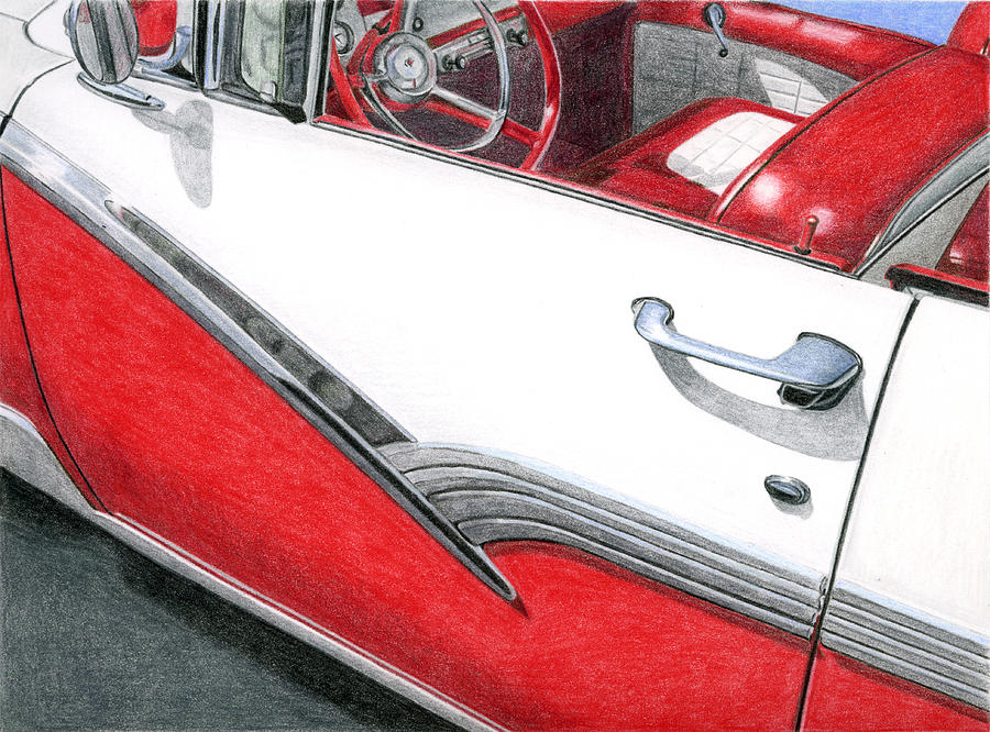 1956 Ford Fairlane Convertible 2 Drawing by Rob De Vries