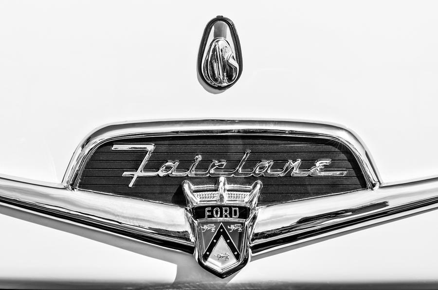 1956 Ford Fairlane Crown Victoria Emblem -184bw Photograph by Jill ...