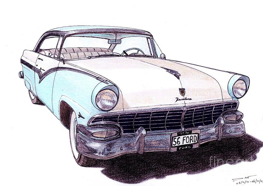 1956 Ford Fairlane Victoria Drawing by Dan Poll - Pixels