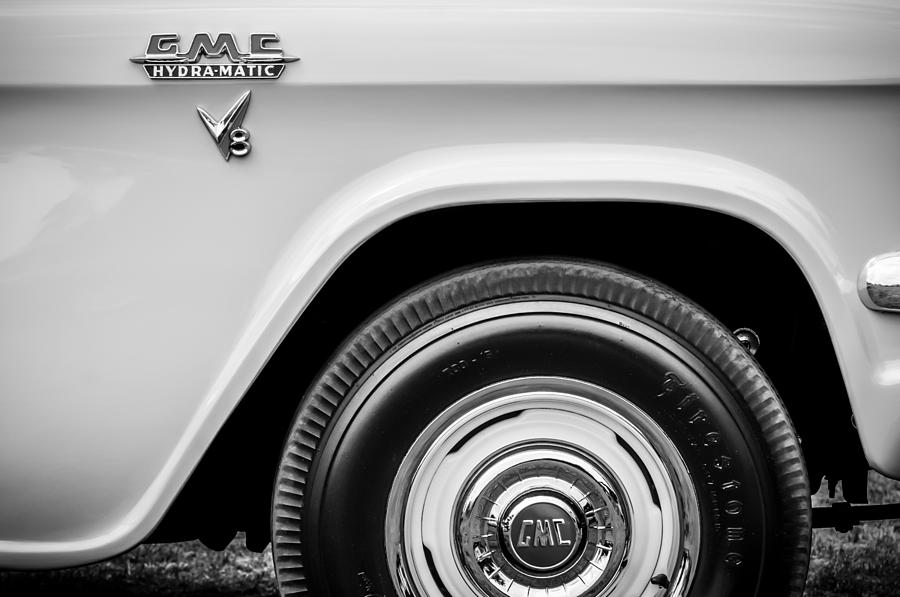 1956 GMC 100 Deluxe Edition Pickup Truck  Side and Wheel Emblems -1498bw Photograph by Jill Reger