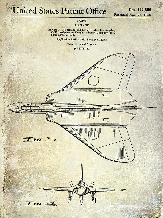 Airplane Photograph - 1956 Jet Airplane Patent 2 Blue by Jon Neidert