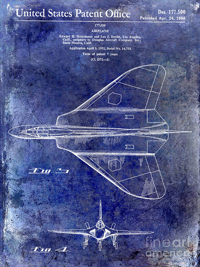 Airplane Photograph - 1956 Jet Airplane Patent Blue by Jon Neidert