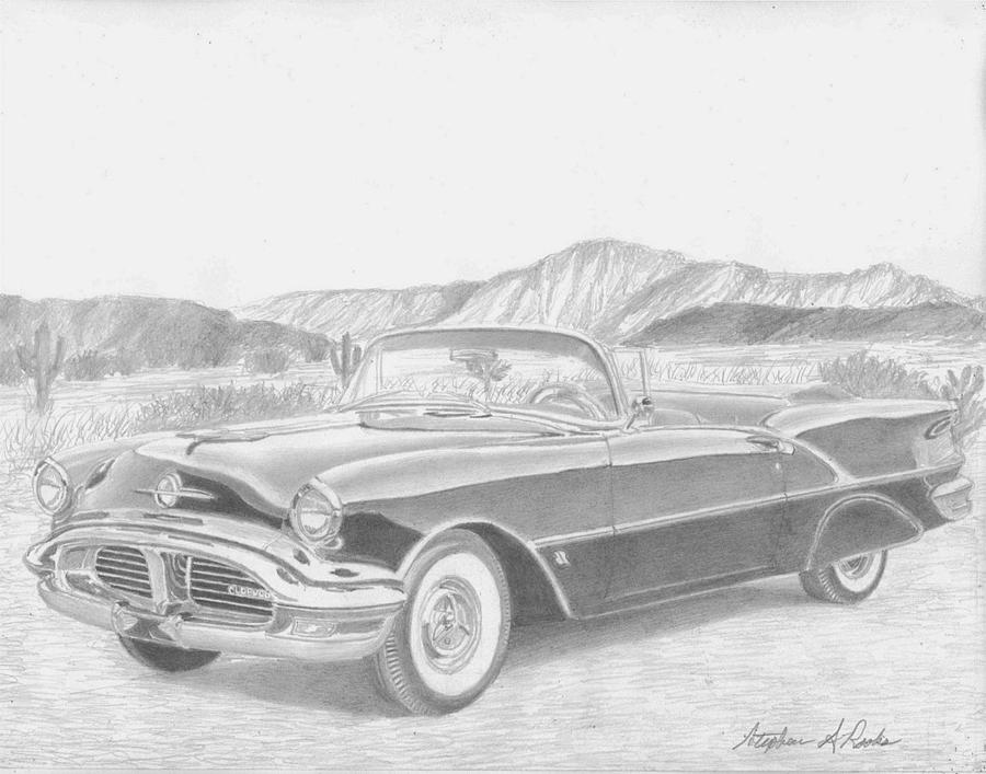 1956 Oldsmobile Super 88 Convertible CLASSIC CAR ART PRINT Drawing by ...