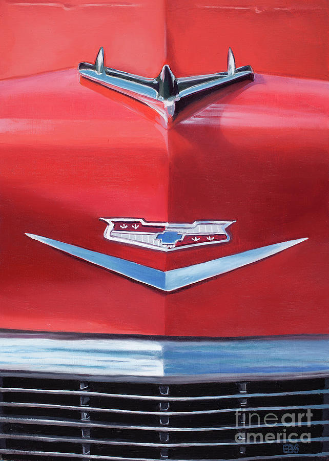 50s Painting - 1956 Red Chevy Grill by Elaine Brady Smith 50s Painting - 1956 Red Chevy Grill by Elaine Brady Smith