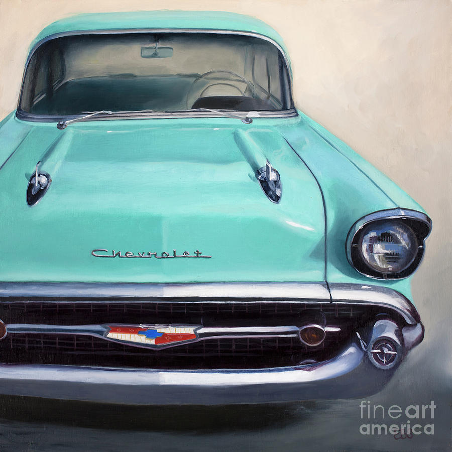50s Painting - 1957 Blue Chevy by Elaine Smith 50s Painting - 1957 Blue Chevy by Elaine Smith
