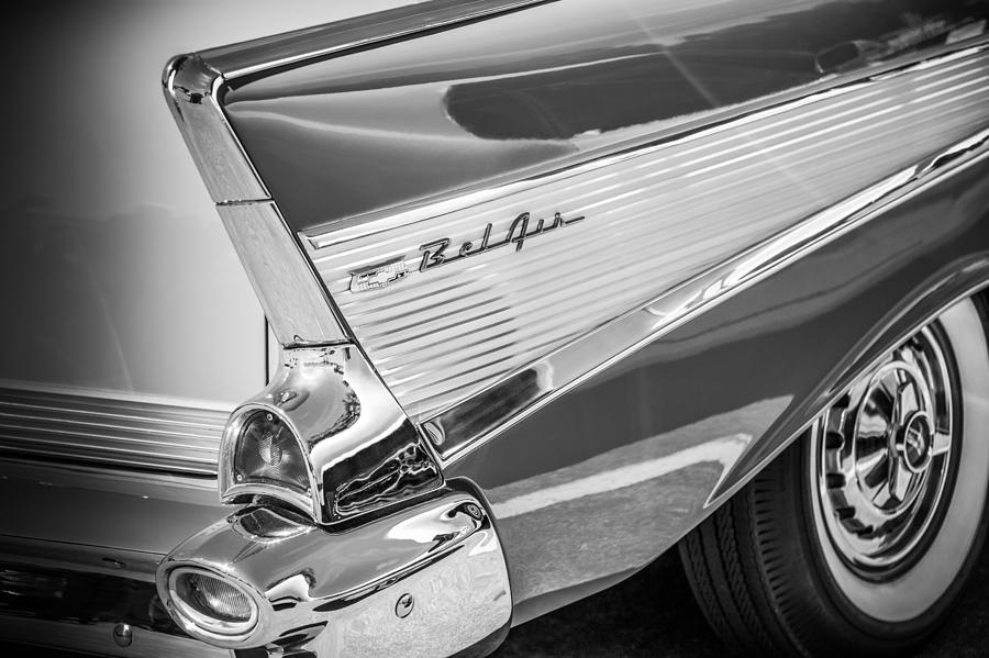 Bw Photograph - 1957 Chevrolet Bel Air Tail Light Emblem -1010bw by Jill Reger
