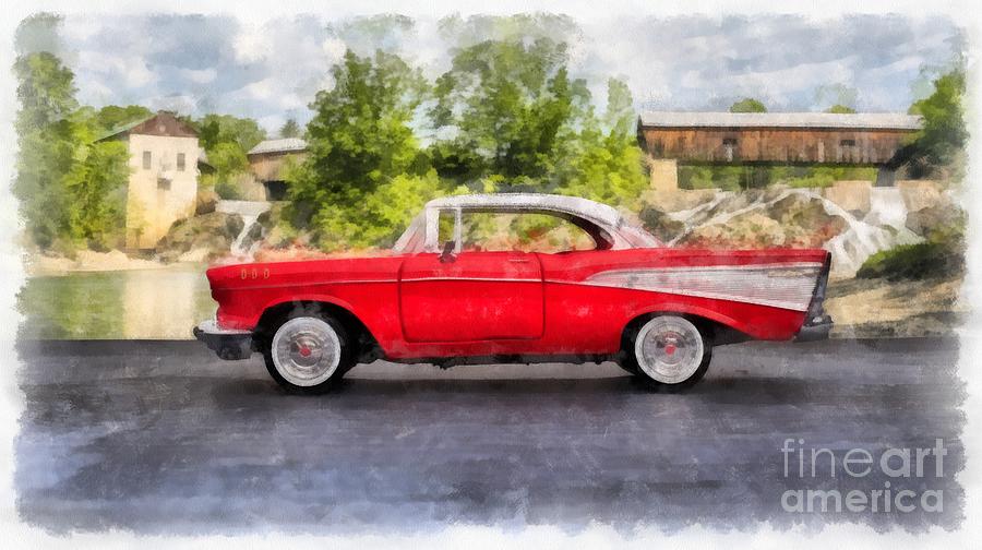 1957 Chevrolet Bel Air Watercolor Painting by Edward Fielding