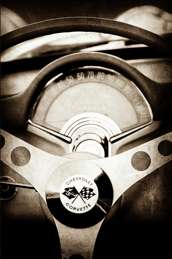 Transportation Photograph - 1957 Chevrolet Corvette Steering Wheel -309s by Jill Reger