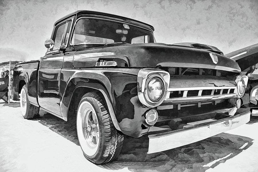 1957 Ford F100 in black and white Photograph by Daniel Adams
