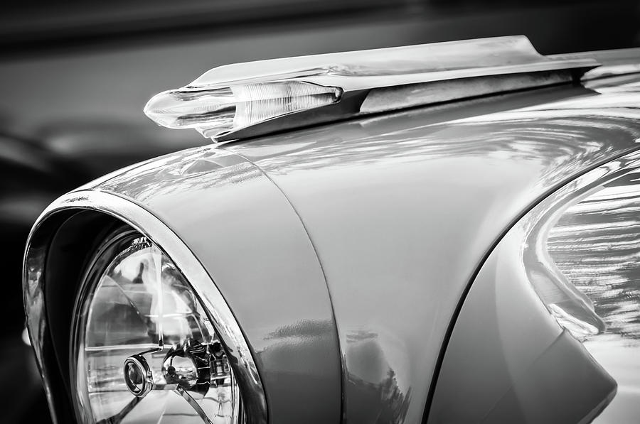 1957 Pontiac Bonneville Hood Ornament -0298bw Photograph by Jill Reger