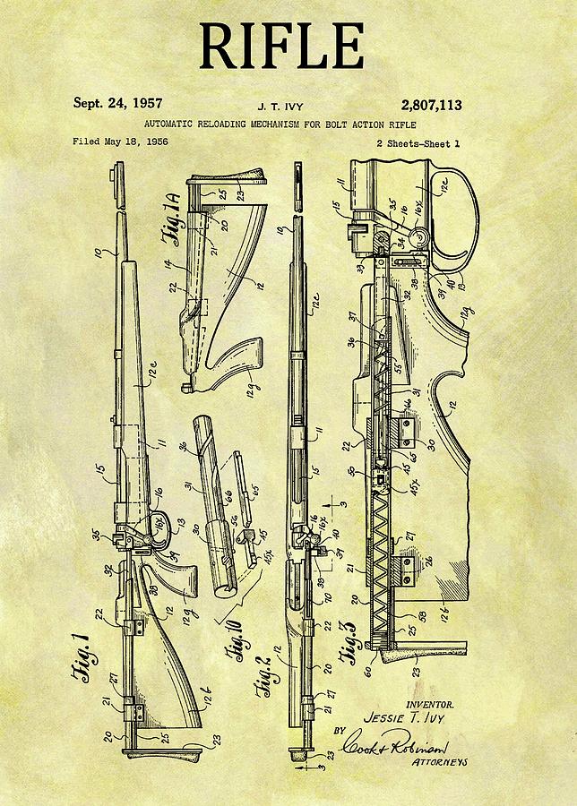 1957 Rifle Patent Drawing by Dan Sproul