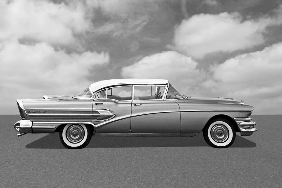 1958 Buick Roadmaster 75 in Black and White Photograph by Gill Billington