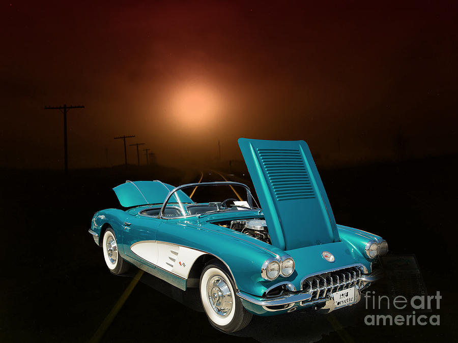 1958 Corvette by Chevrolet and a Train photograph Print 3483.02 Photograph by M K Miller