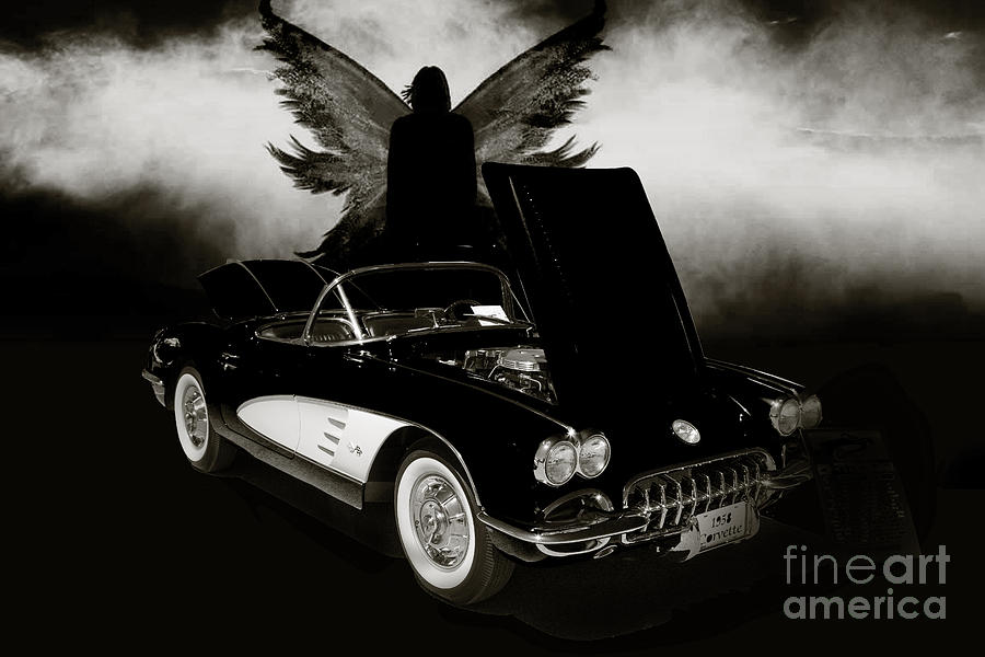 1958 Corvette by Chevrolet and Dark Angel photograph Sepia Print Photograph by M K Miller