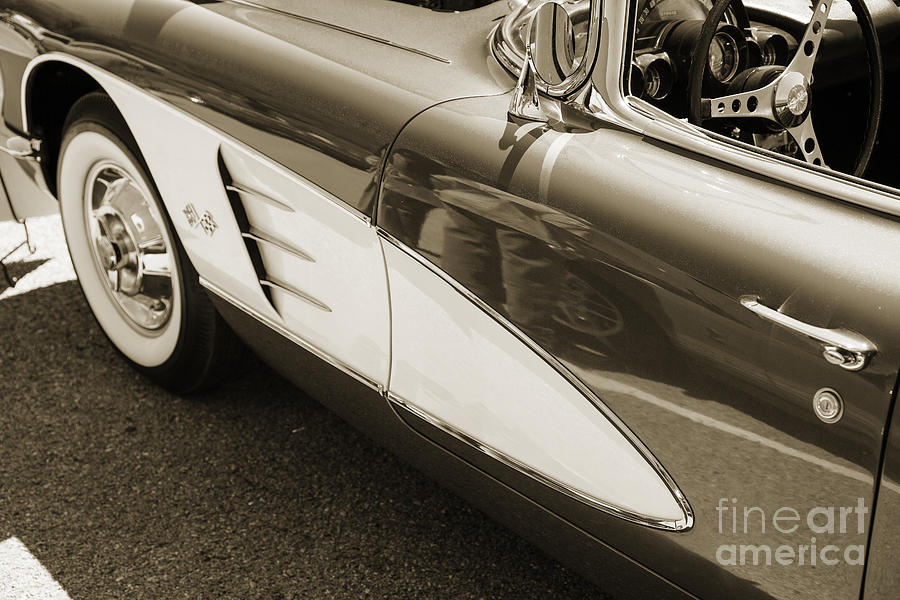 1958 Corvette by Chevrolet Front Fender in a Sepia Photograph 34 Photograph by M K Miller