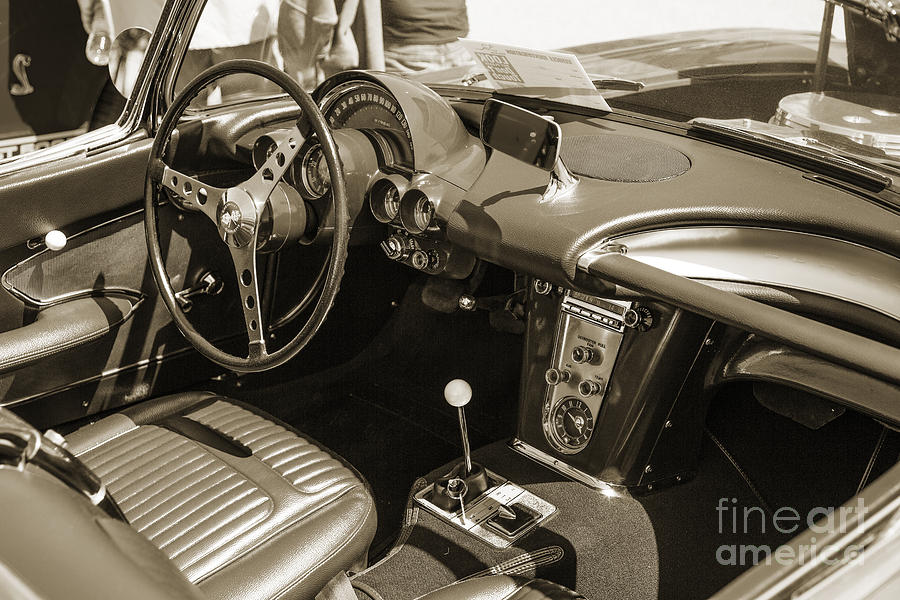 1958 Corvette by Chevrolet Interior in a Sepia Photograph 3489.0 Photograph by M K Miller