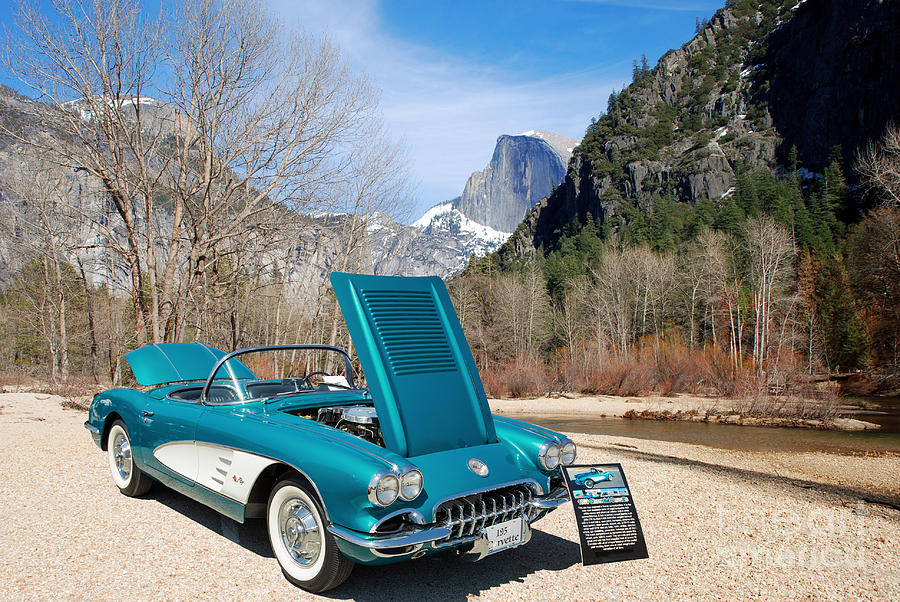 1958 Corvette by Chevrolet Near River in a Color Photograph 3495 Photograph by M K Miller