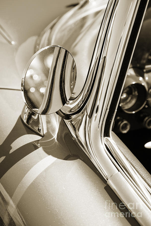 1958 Corvette by Chevrolet Outside Mirror in a Sepia Photograph  Photograph by M K Miller