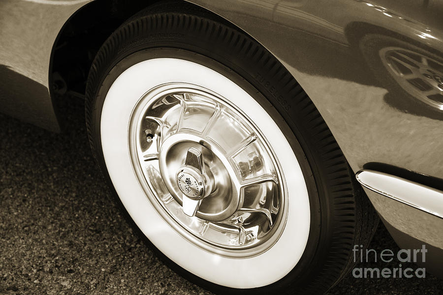 1958 Corvette by Chevrolet Wheel in a Sepia Photograph 3491.01 Photograph by M K Miller