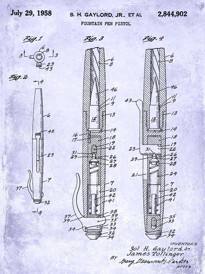1958 Fountain Pen Pistol Patent Blueprint Photograph by Jon Neidert