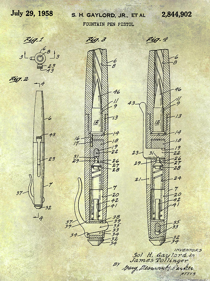 1958 Fountain Pen Pistol Patent Photograph by Jon Neidert