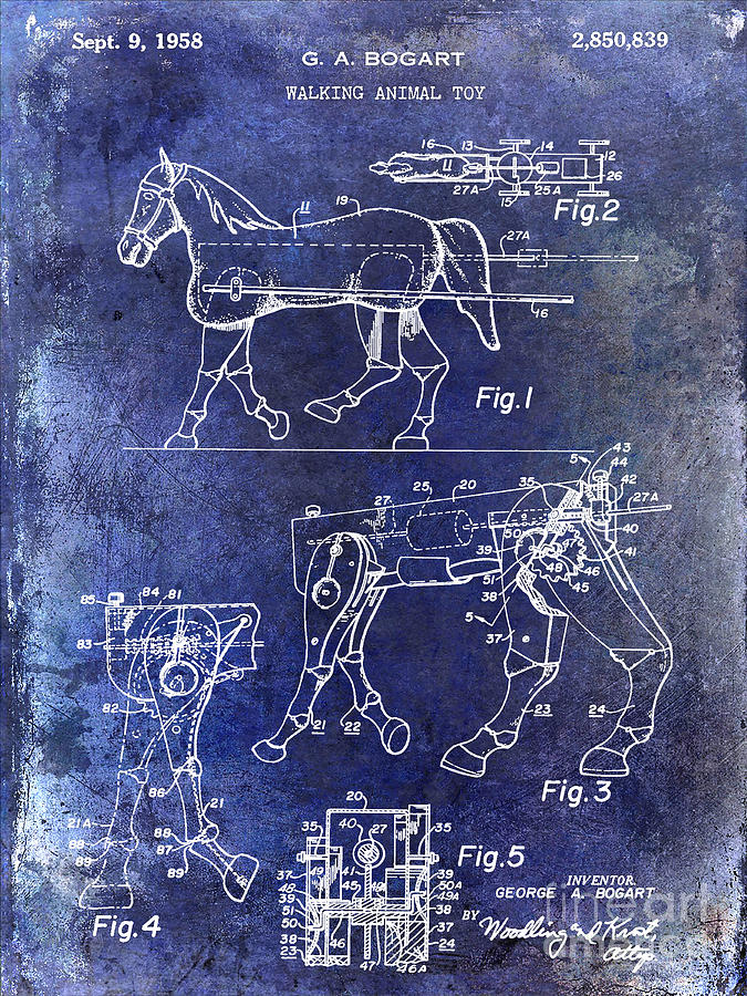 1958 Horse Toy Patent Blue Photograph by Jon Neidert