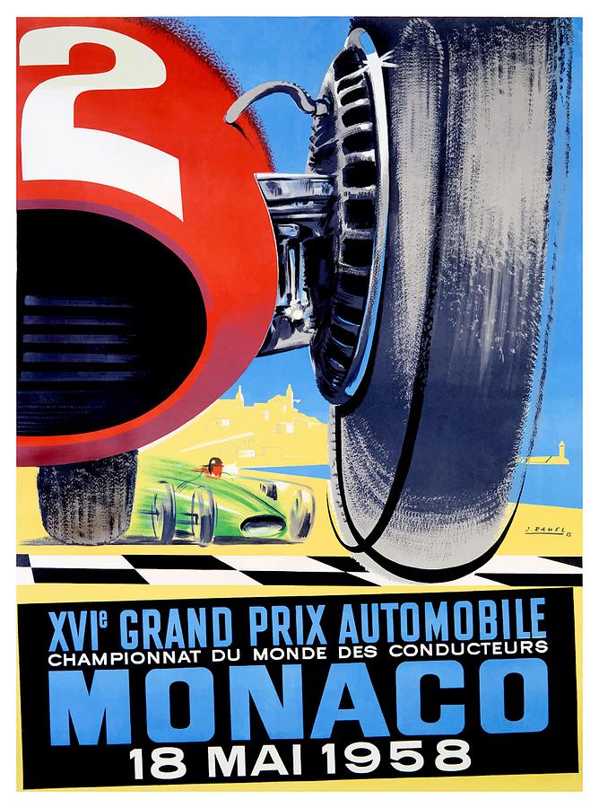 F1 Racing Digital Art - 1958 Monaco Grand Prix Automobile Race Poster by Retro Graphics