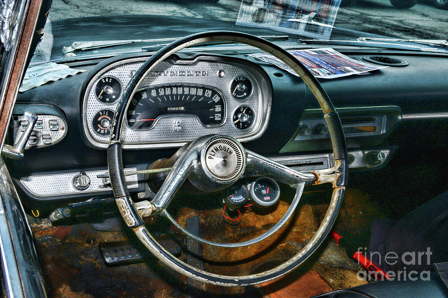 1958 Plymouth Belvidere Steering Wheel Photograph by Paul Ward