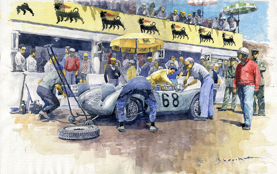 Watercolor Painting - 1958 Targa Florio Porsche 718 RSK Behra Scarlatti 2 place by Yuriy Shevchuk