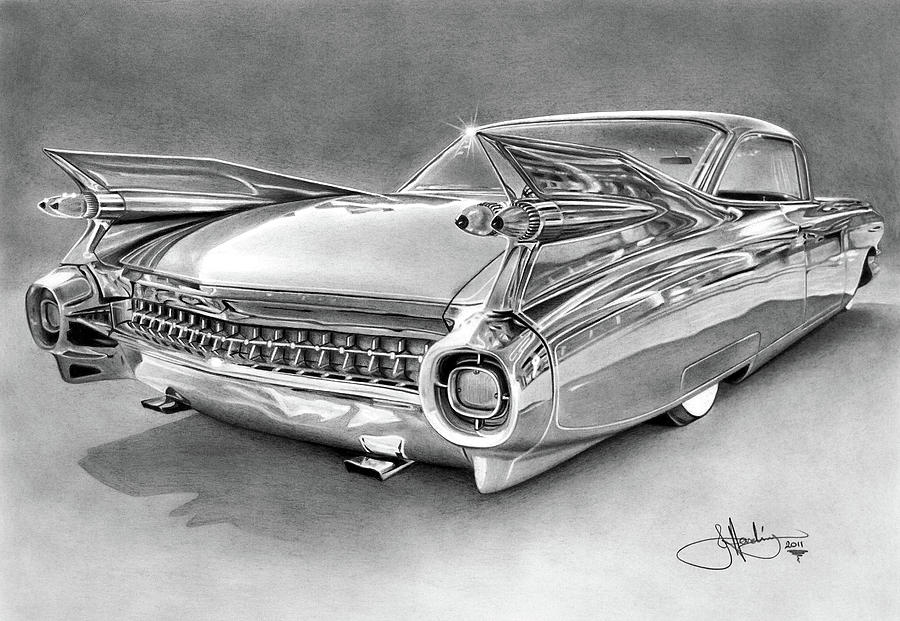 1959 Cadillac drawing Drawing by John Harding Pixels