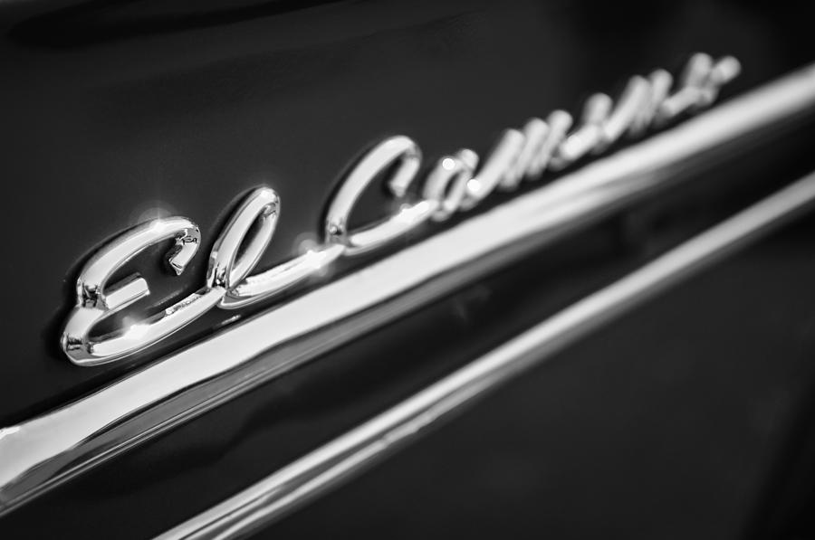 1959 Chevrolet El Camino Emblem -0008bw Photograph by Jill Reger