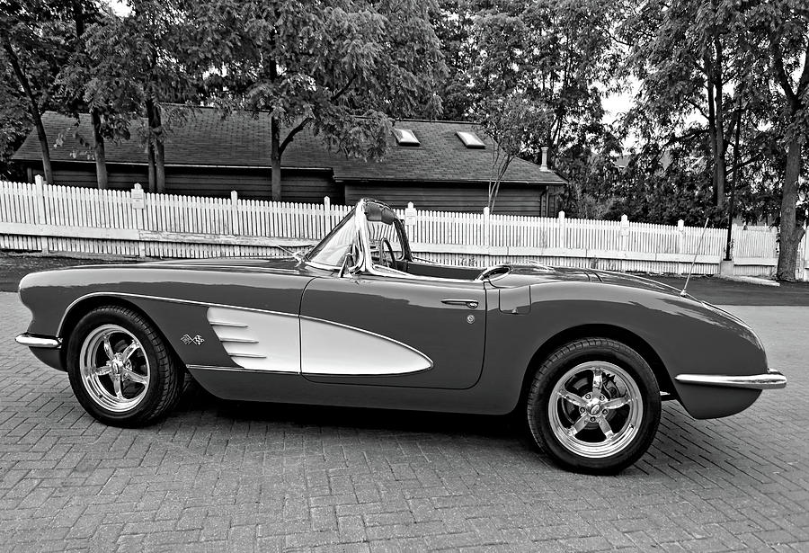 1959 Corvette bw Photograph by Steve Harrington