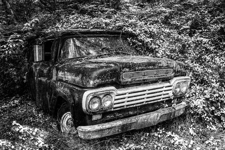 1959 Old Vintage Ford Truck in Black and White Photograph by Debra and Dave Vanderlaan