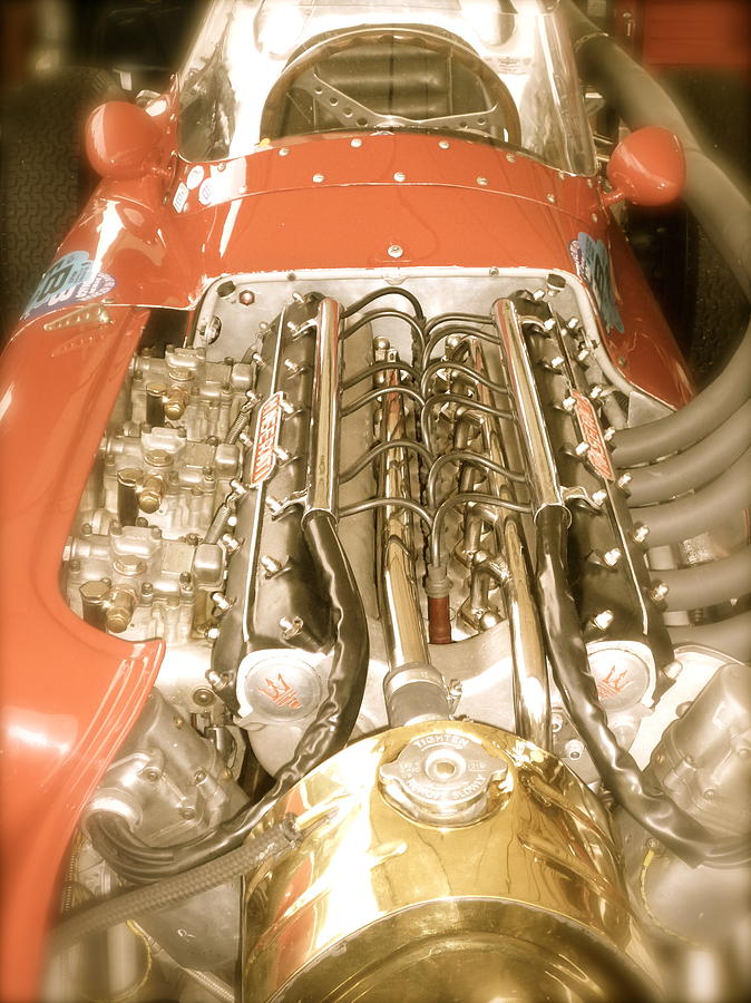 1959 Tecnia Meccanica Maserati 250F Engine Detail Photograph by John Colley